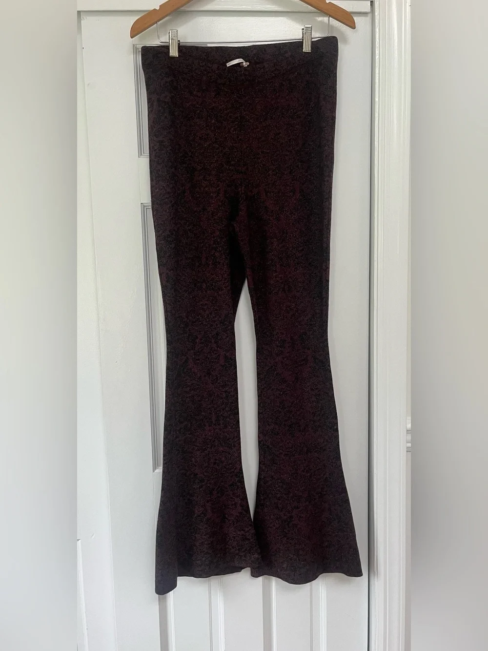Free People  Wine/|Black Combo Stretch Lurex Sweater Flare Pants - $128